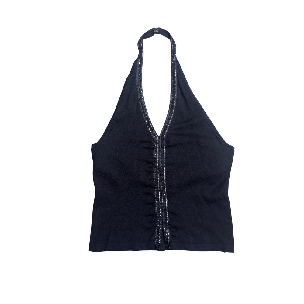 MMM Black Sequin Trim Halter Top